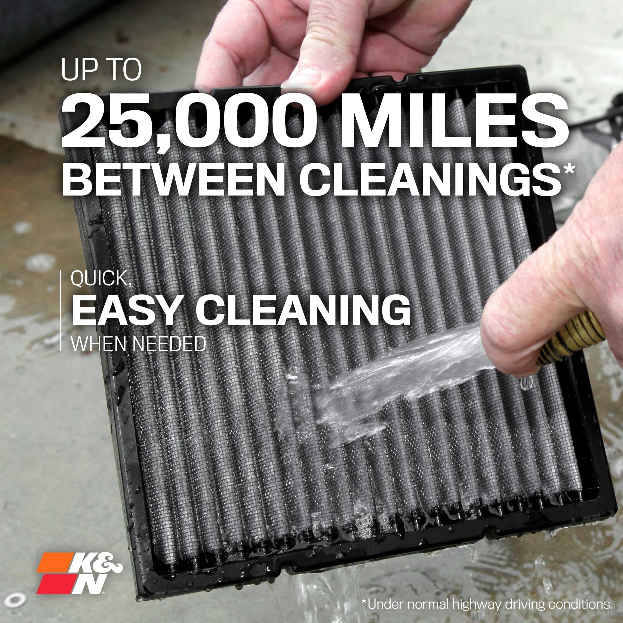 K&amp;N Lifetime Cabin Air Filter visualizes odor-control features reducing musty smells.