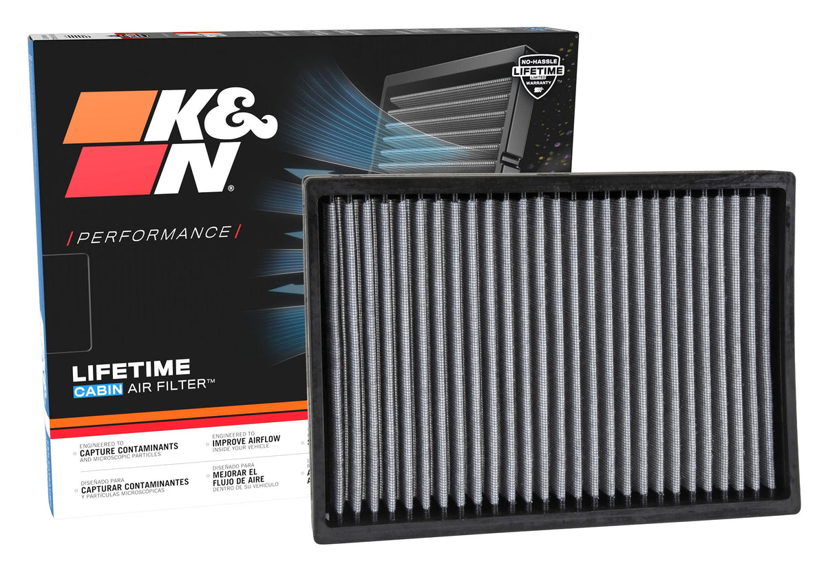 K&N VF2027 packaging displaying durable cabin air filter ready for installation