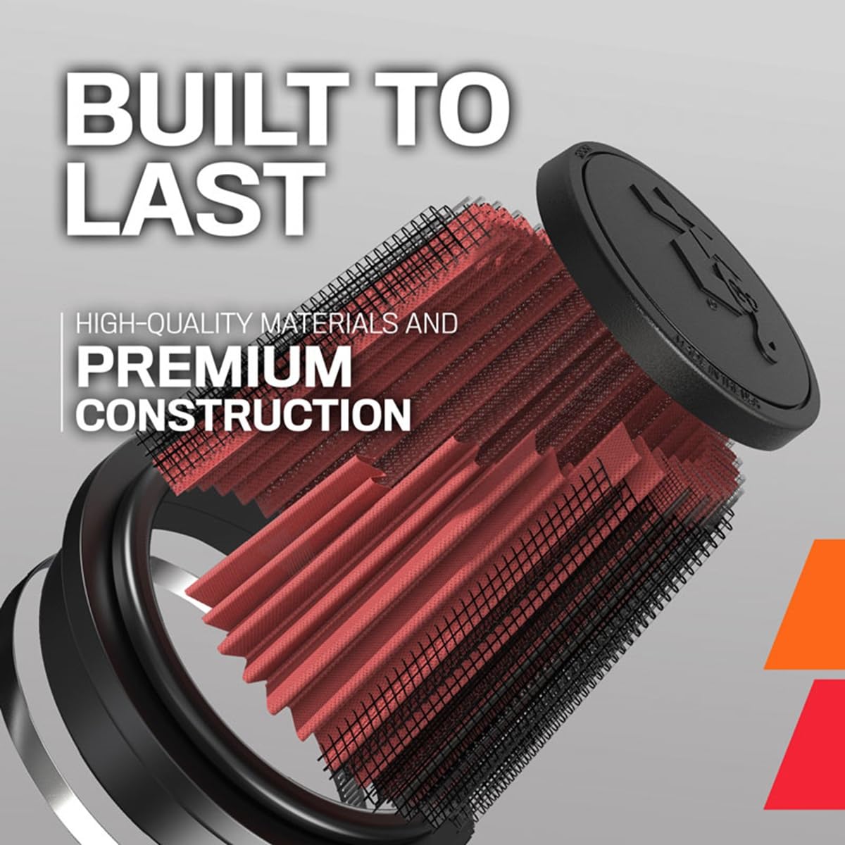 K&N Durable rubber flange air filter absorbs vibration during driving.