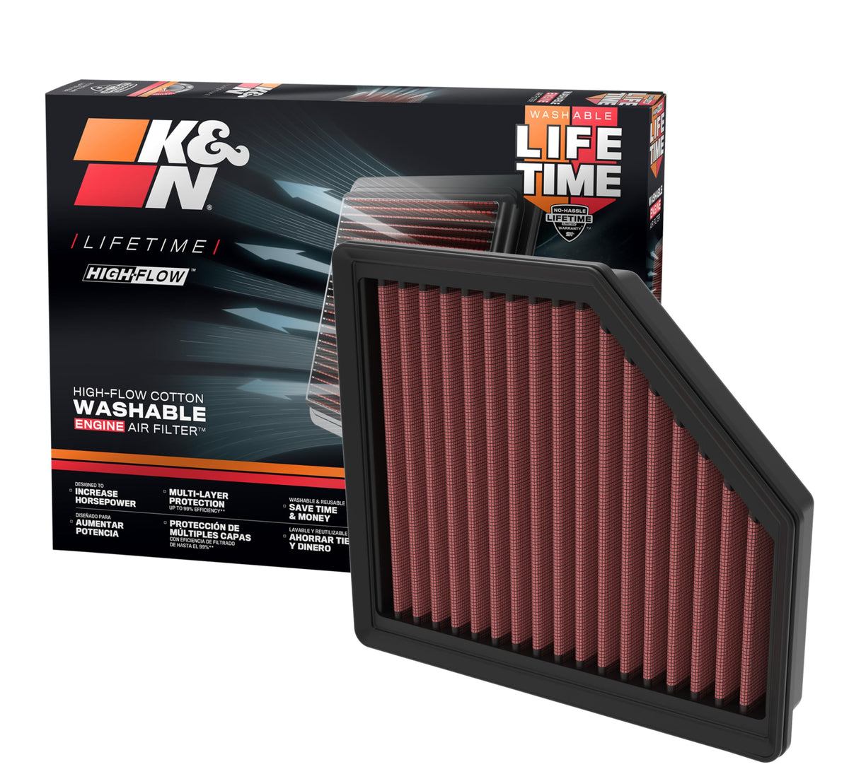 K&N high-flow air filter in hand showing ready-to-install design improves airflow potential