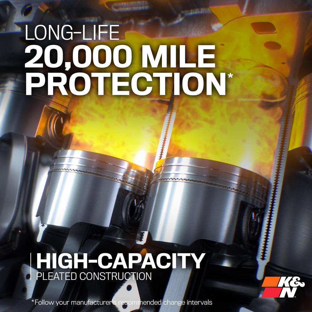 K&N oil filter shows hex nut for easy removal during service.