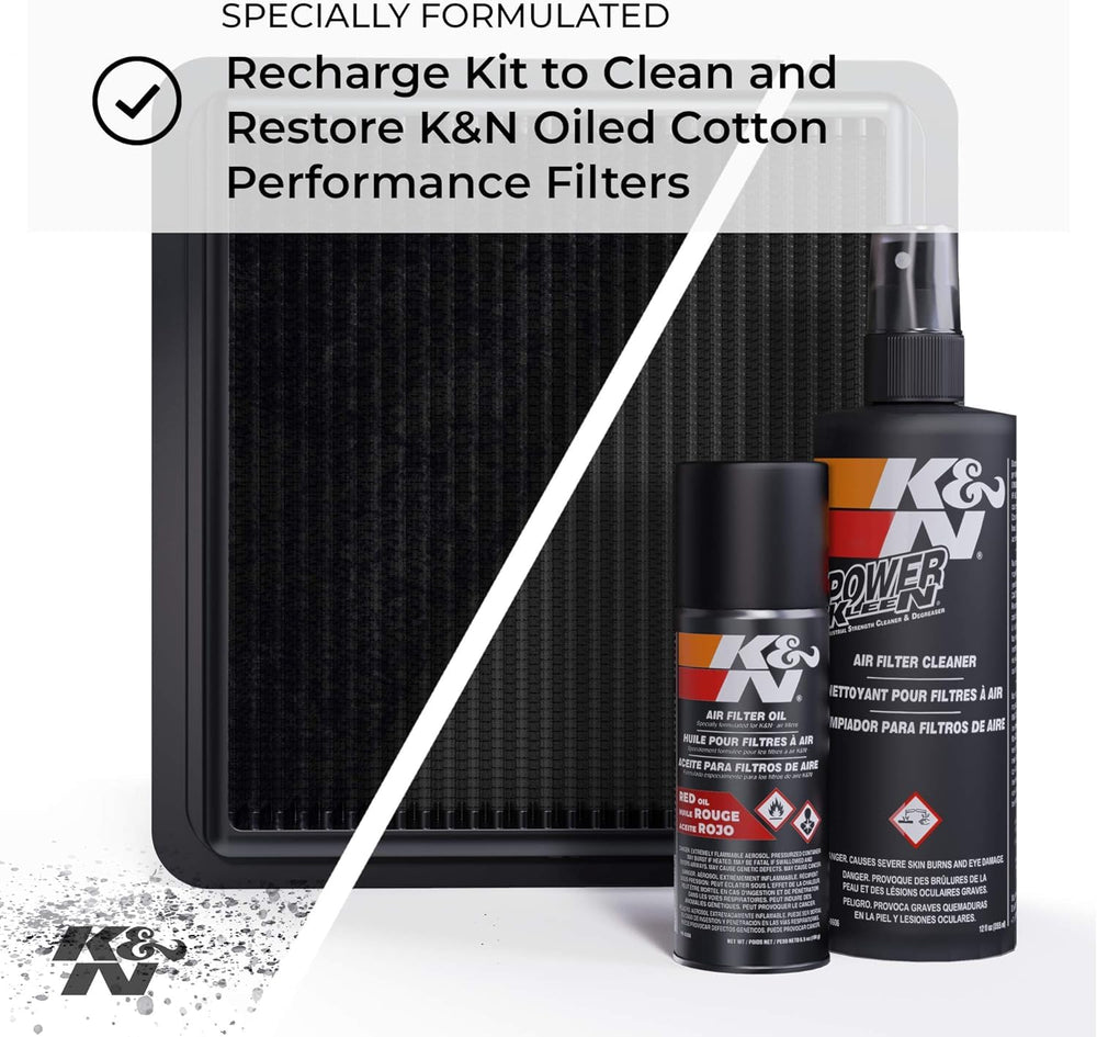 K&N Power Kleen degreaser dissolves dirt and old oil for easy rinsing.