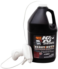 K&N Power Kleen bottle label for heavy-duty air filter cleaning restores performance.