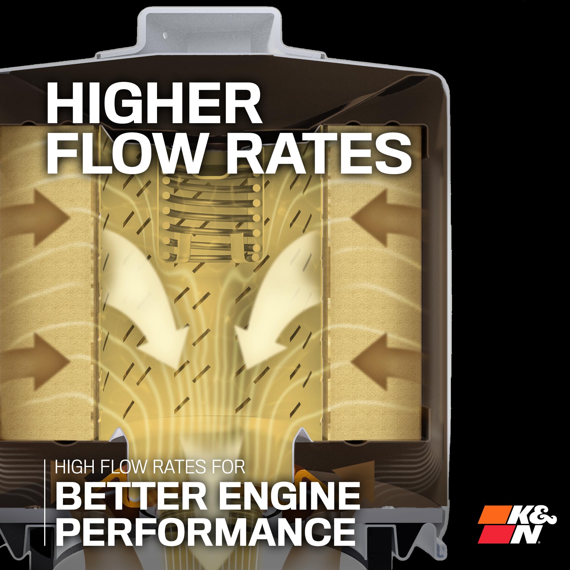 K&N Premium Oil Filter high-flow design maintains oil flow
