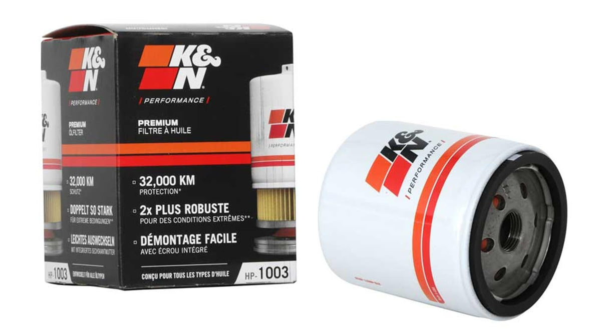 K&N Premium Oil Filter with wrench-off nut enables quick service.