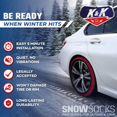 KNK Boutique K&K Pro Snow Socks with included gloves for easy installation