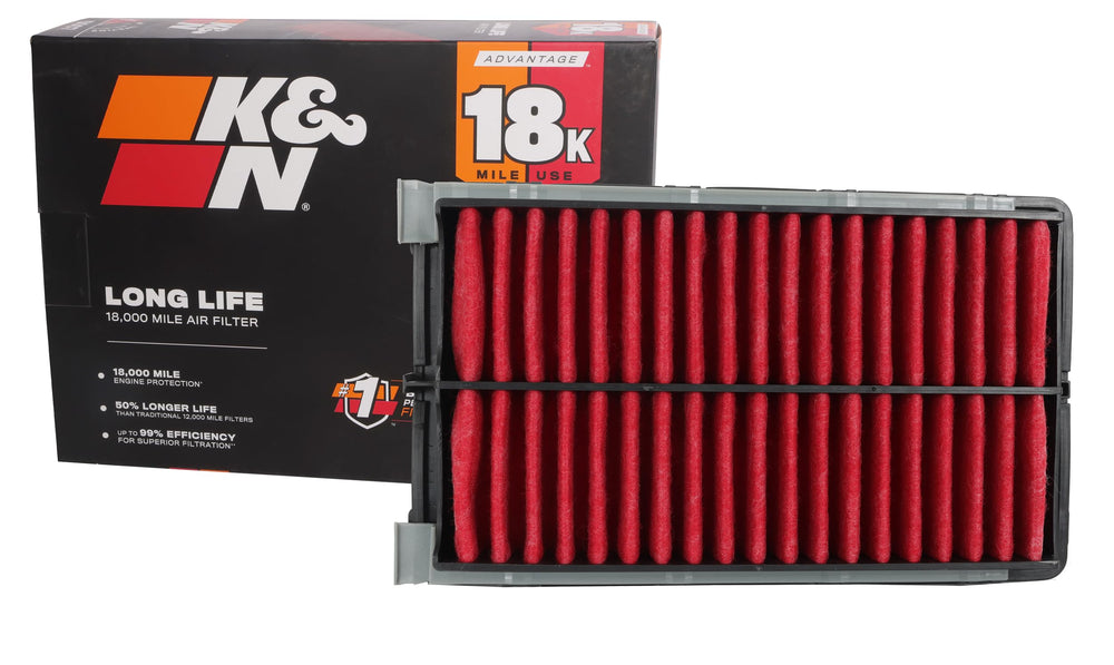 K&N Advantage Plus air filter with rugged construction for long-lasting filtration.