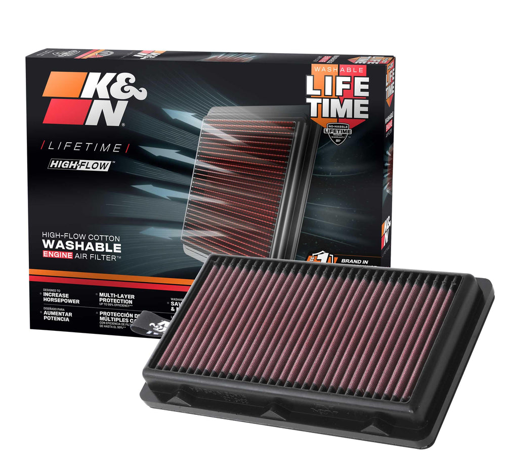 K&N high-flow filter body—rugged construction for long-lasting performance.