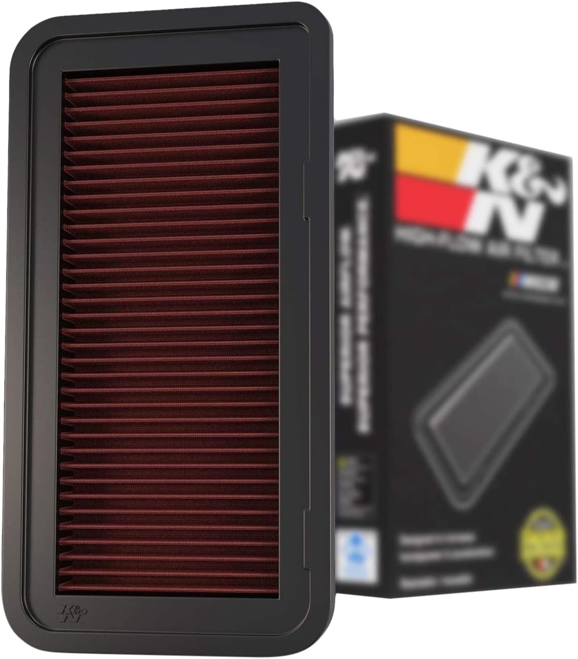 K&N high-flow air filter front view shows durable media for higher airflow