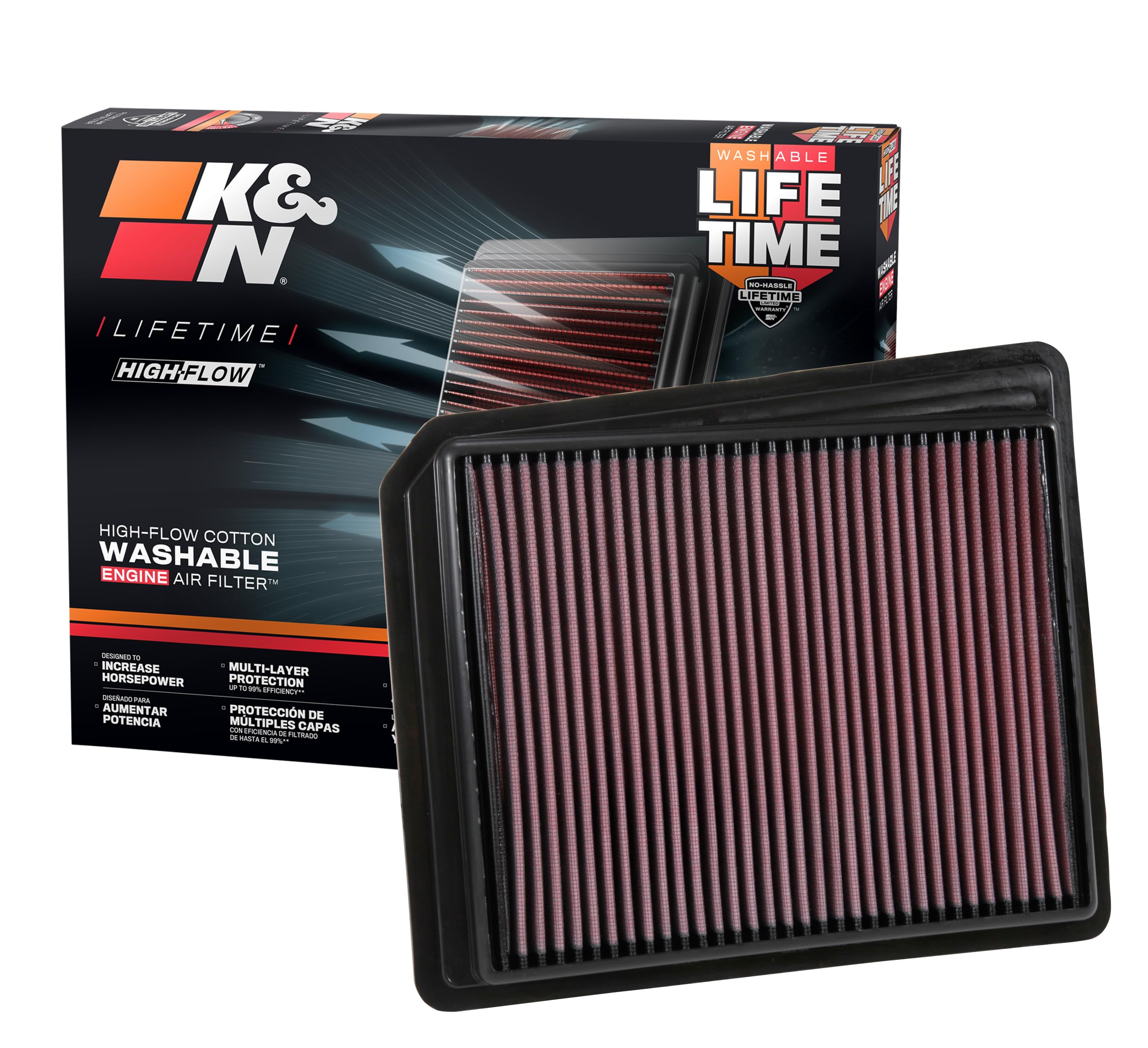 K&N High-Flow Titan air filter improves airflow for Nissan Titan and throttle response.