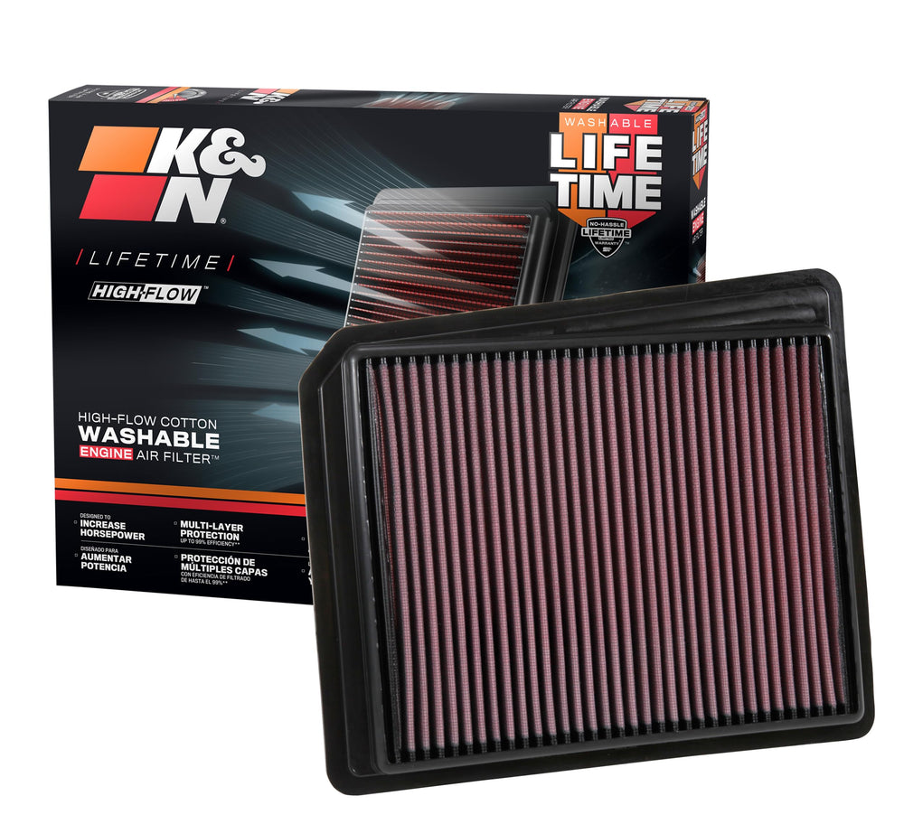 K&N High-Flow Titan air filter improves airflow for Nissan Titan and throttle response.