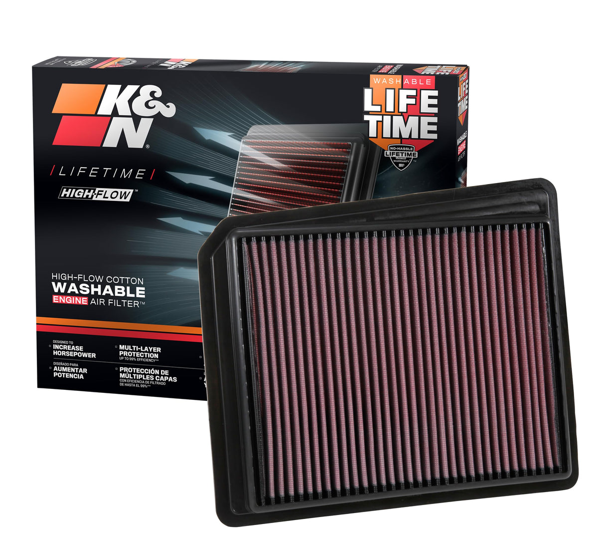 K&N High-Flow Titan air filter improves airflow for Nissan Titan and throttle response.