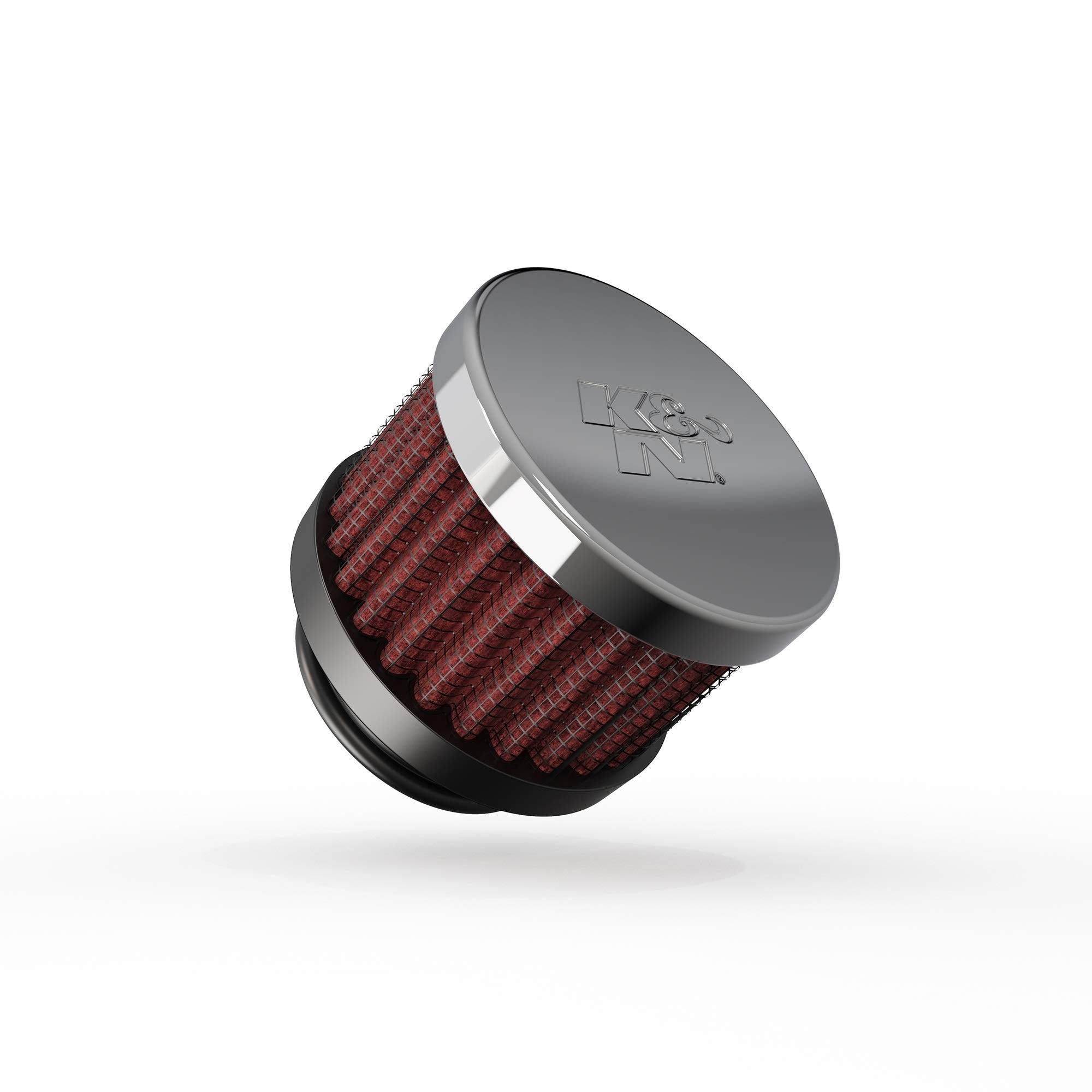 K&N vent air filter breather side view; high-flow design for enhanced intake efficiency.