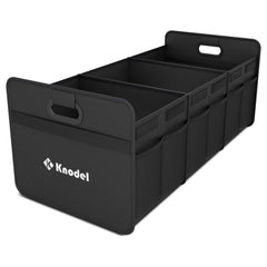 K KNODEL car trunk organizer with large foldable compartments for versatile vehicle storage.