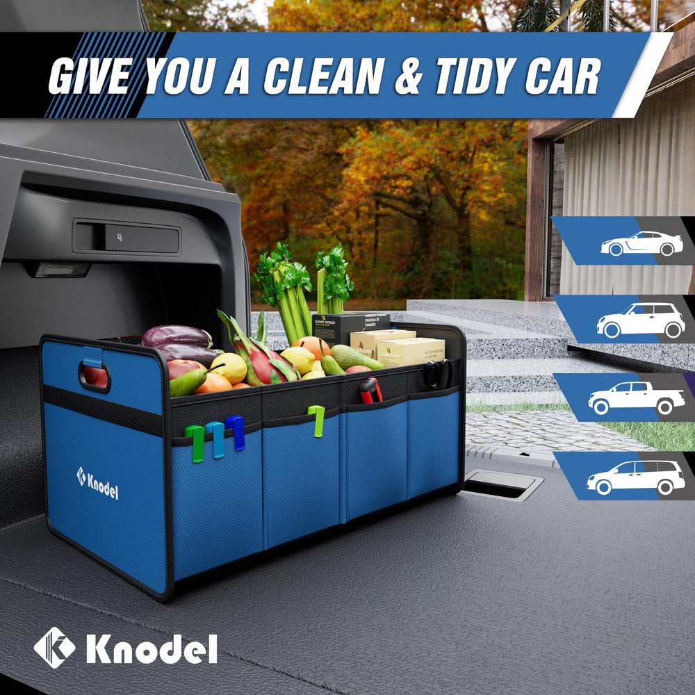 Knodel trunk organizer made with 600D polyester and reinforced handles for durability.