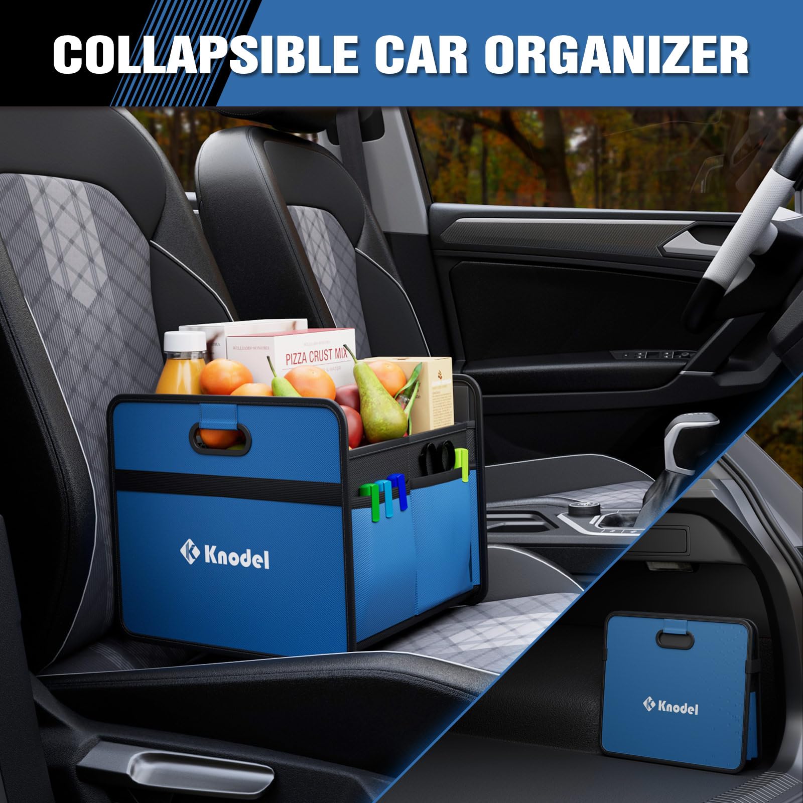 Knodel trunk organizer highlighting reinforced handles for easy transport.