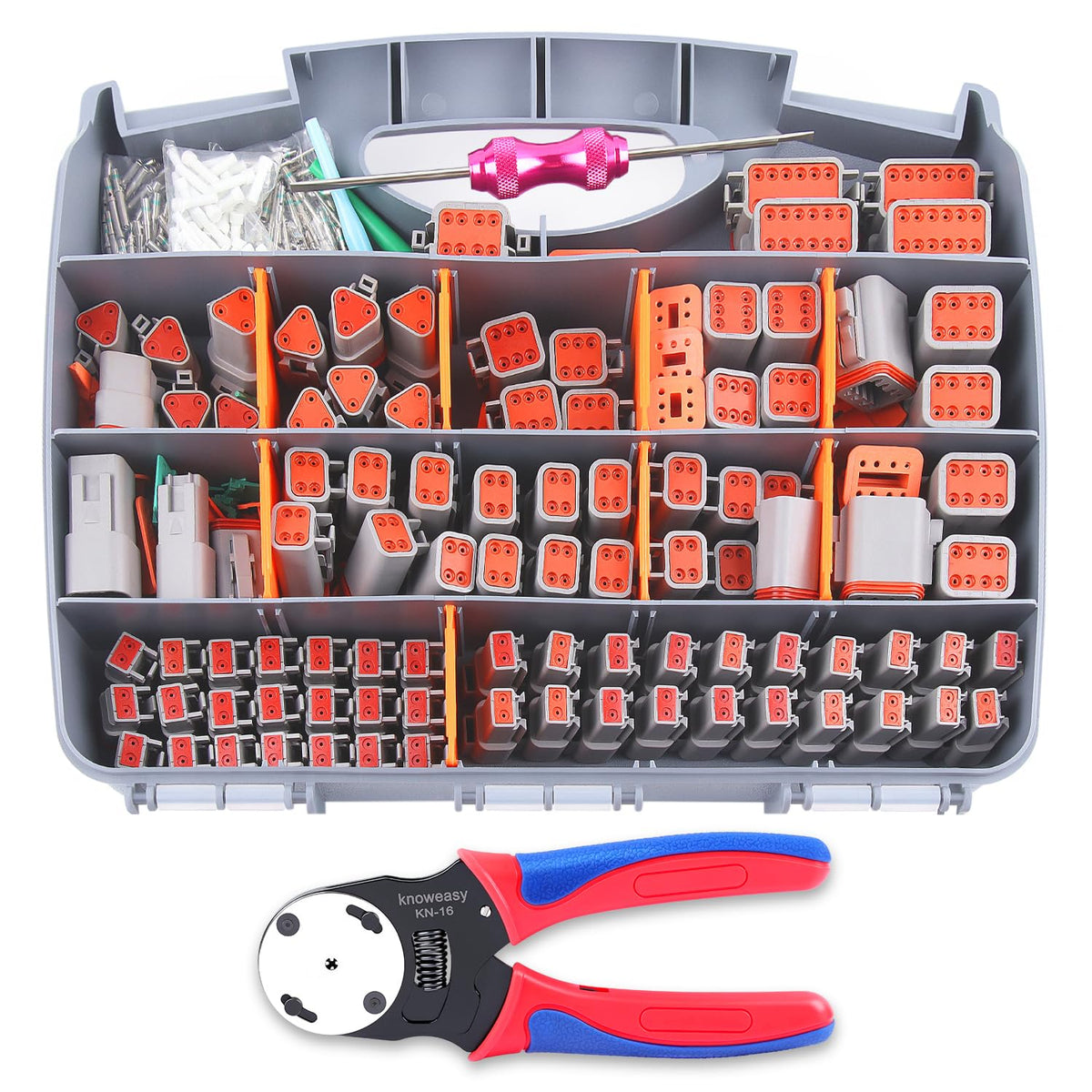 Knoweasy Deutsch DT connectors kit contents for precise wiring projects.