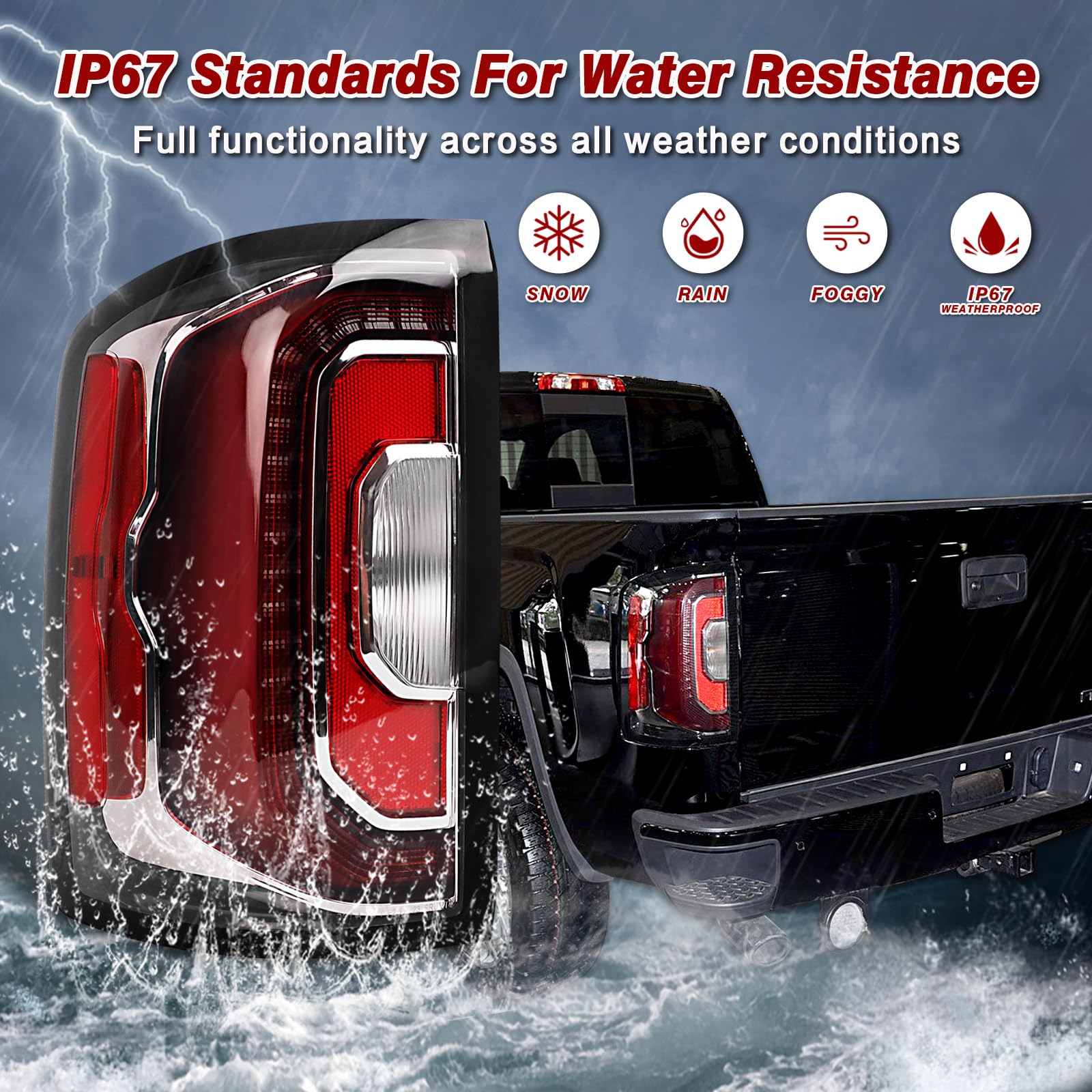Close-up of KNSPEC LED tail light shows bright LEDs and durable housing