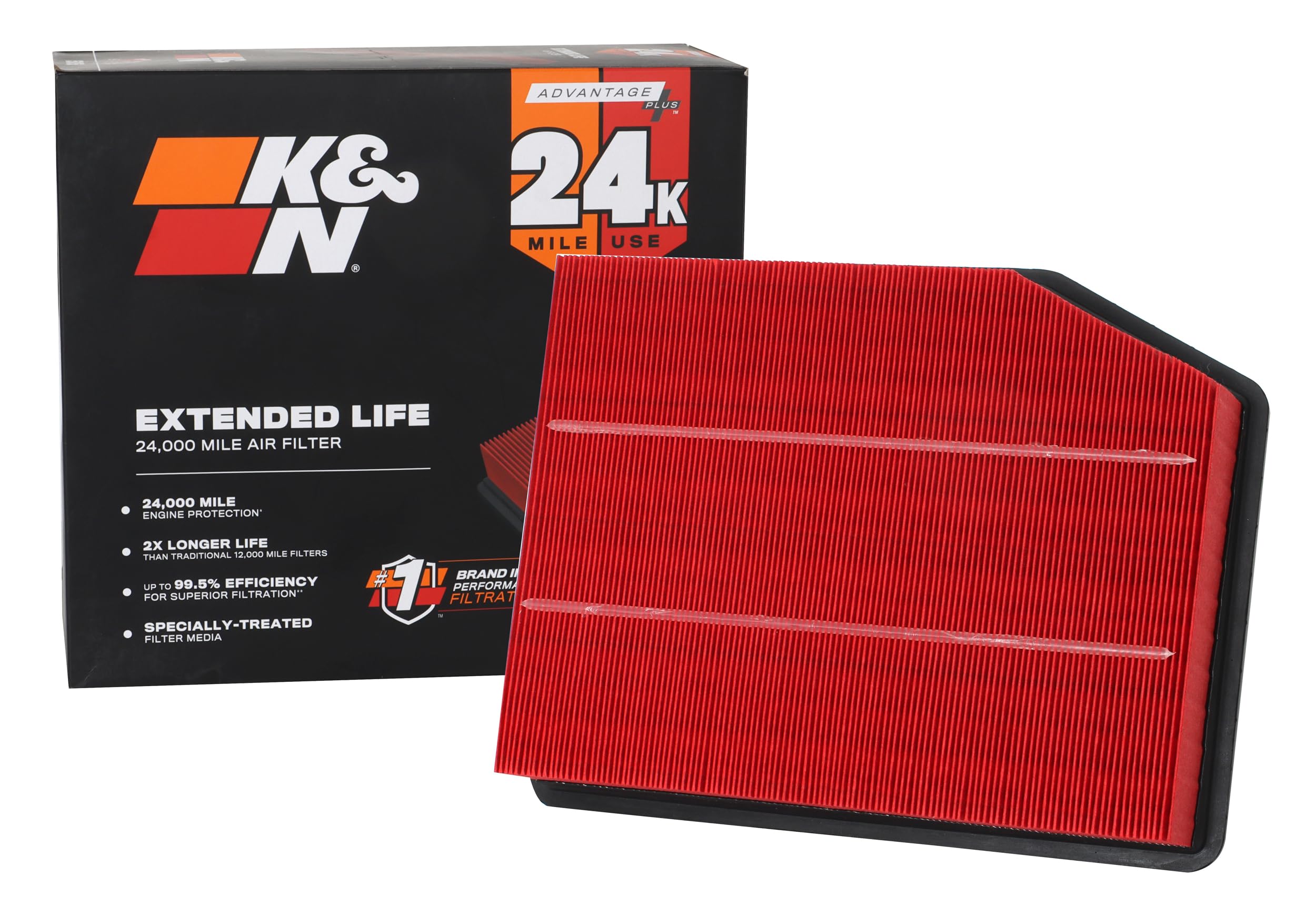 K&N KNX-5083 air filter closeup with rugged premium media for up to 24,000 miles