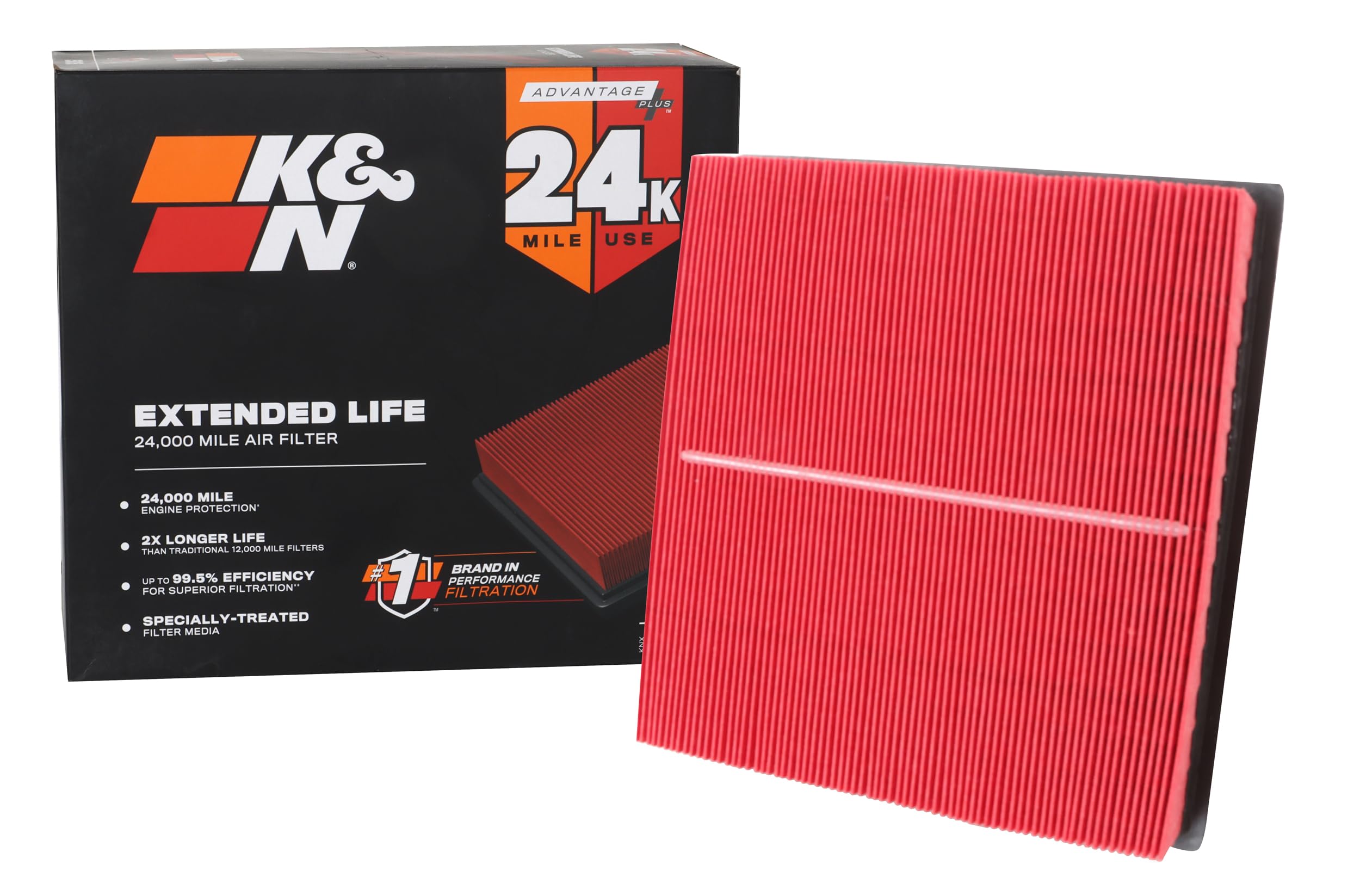 K&N KNX-2457 extended-life filter closeup highlights 24k-mile durability for SUVs