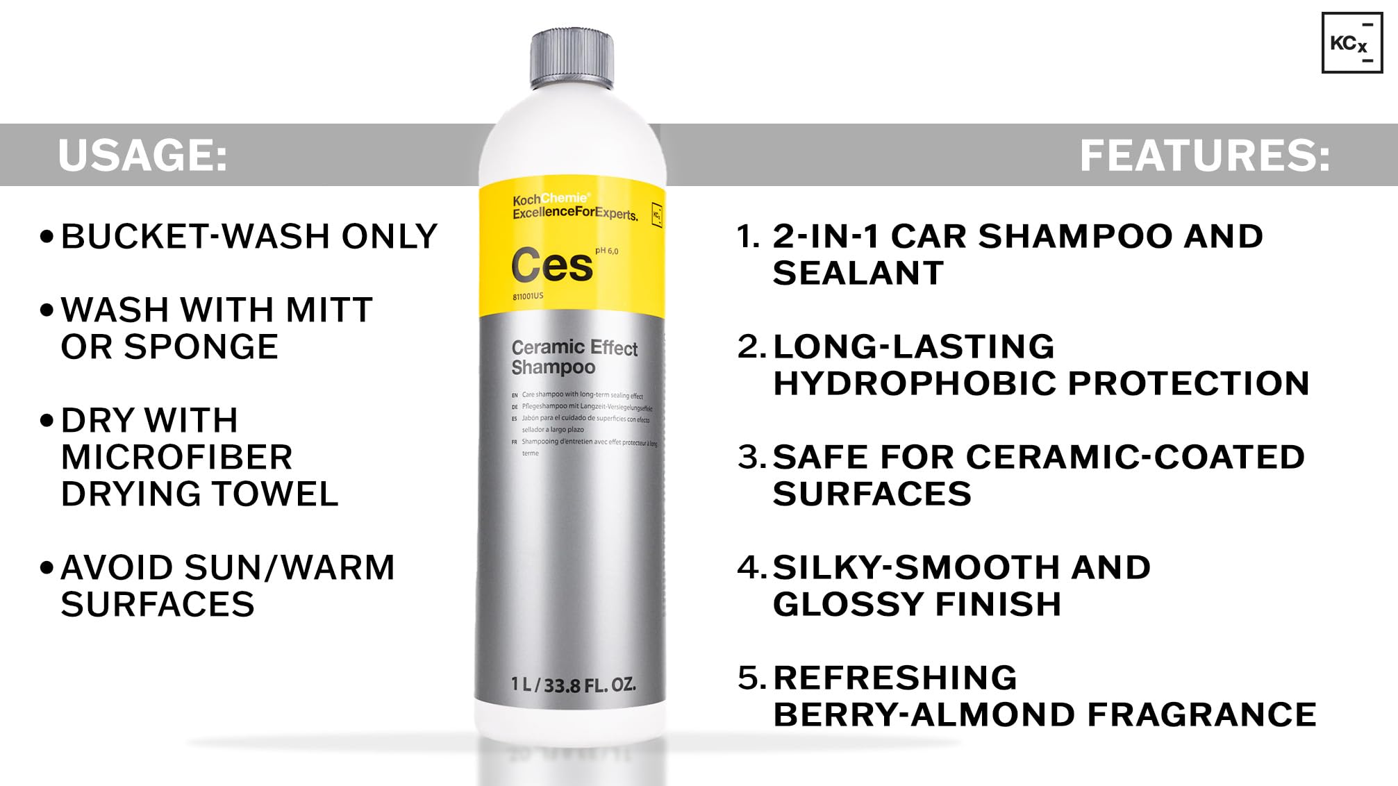 KOCHCHEMIE Ceramic Effect Shampoo foam demonstrates thorough cleaning in a single-step wash