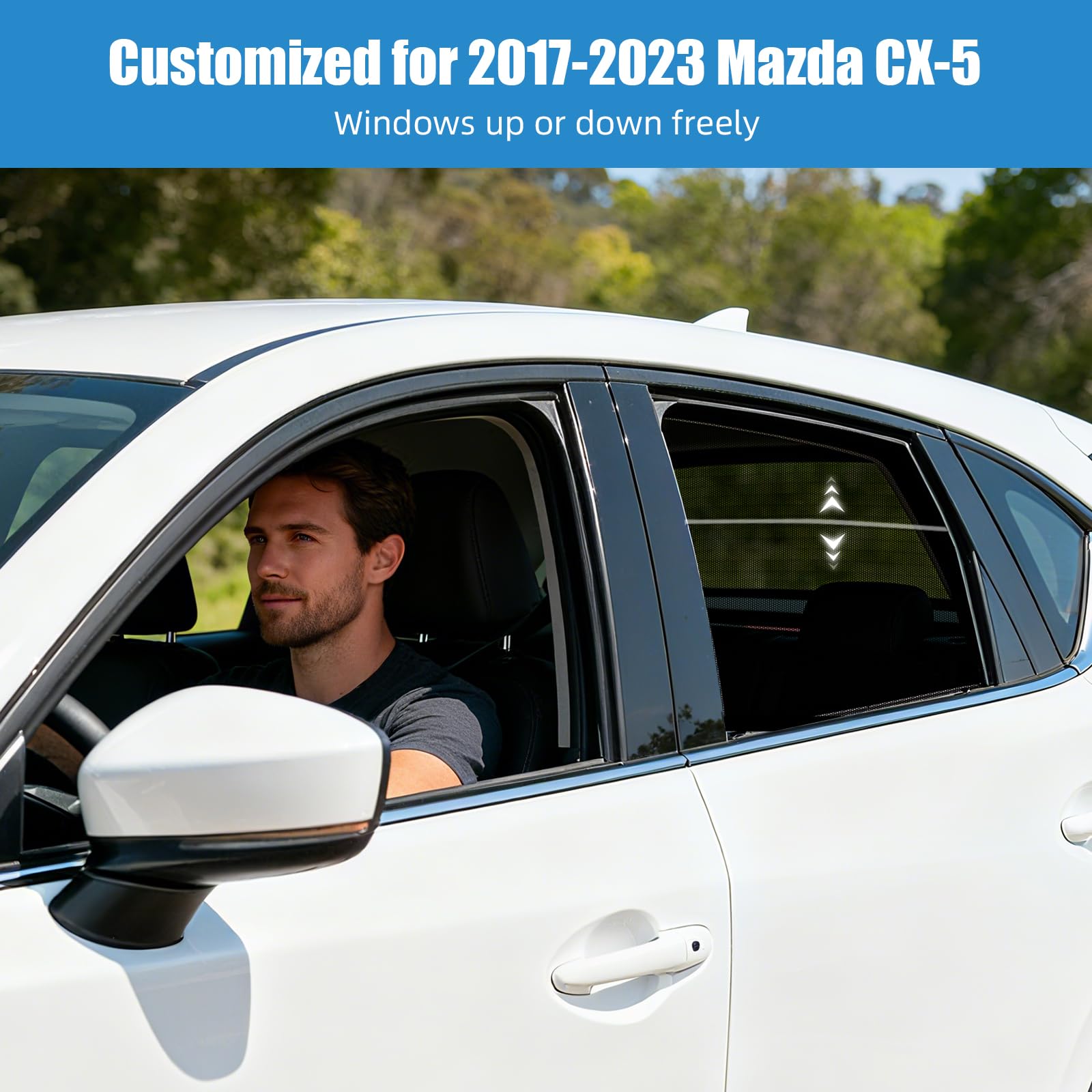 KOCZIL CX-5 UV-blocking mesh shields passengers from harsh glare.