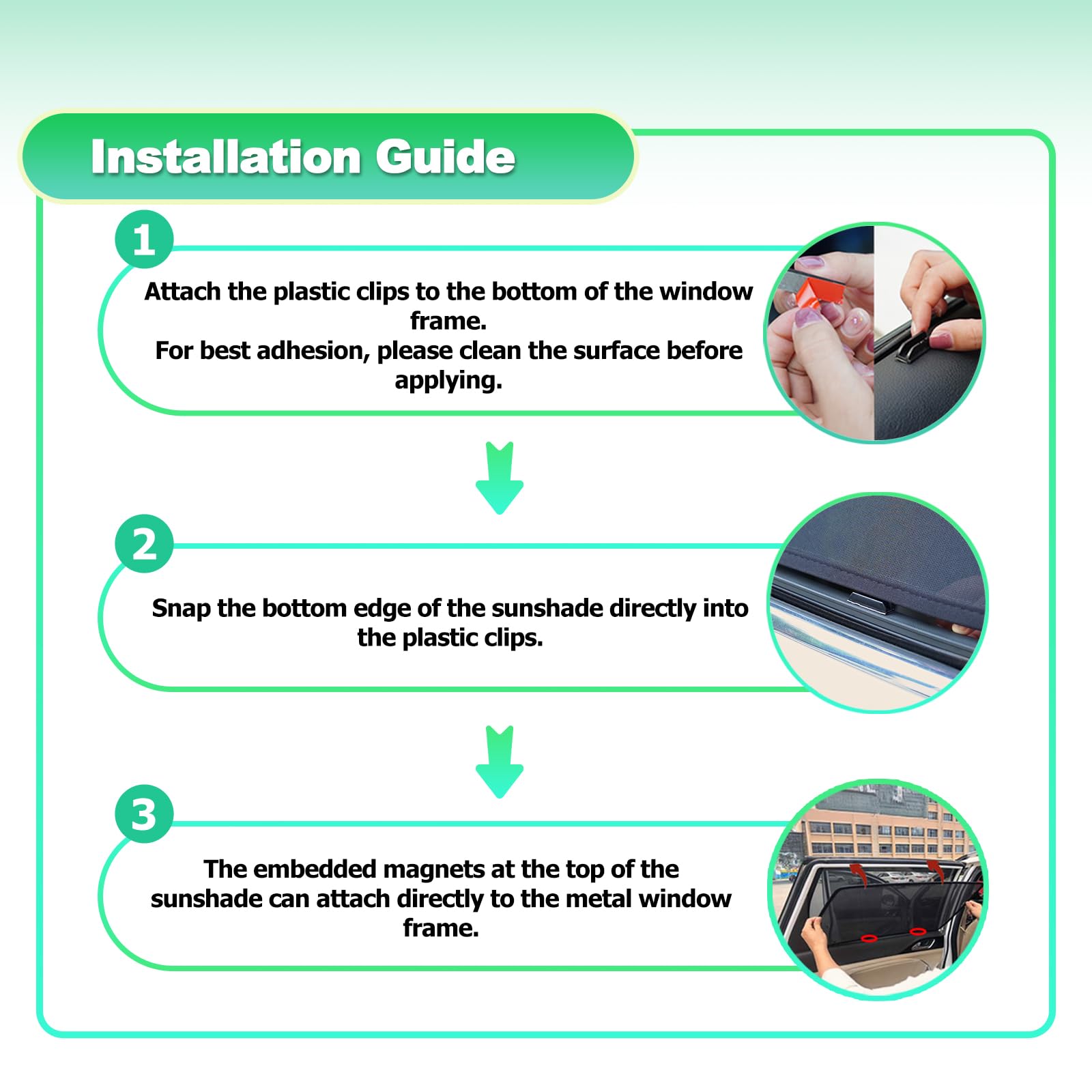 KOCZIL magnetic installation window shade attaches quickly with no tools.