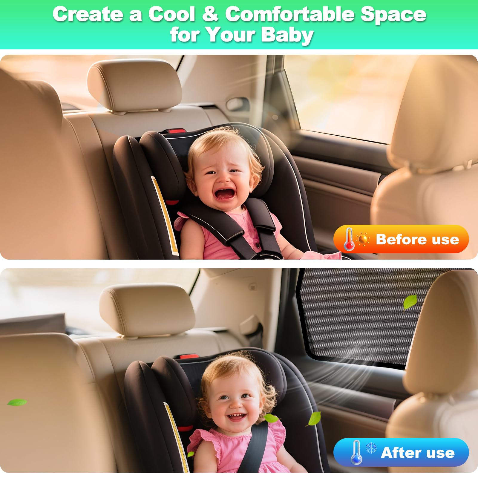 KOCZIL car window shade blocks UV rays for backseat protection.