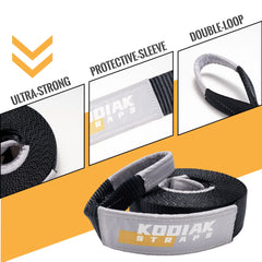 Kodiak Straps triple reinforced ends protect towing points during recovery.