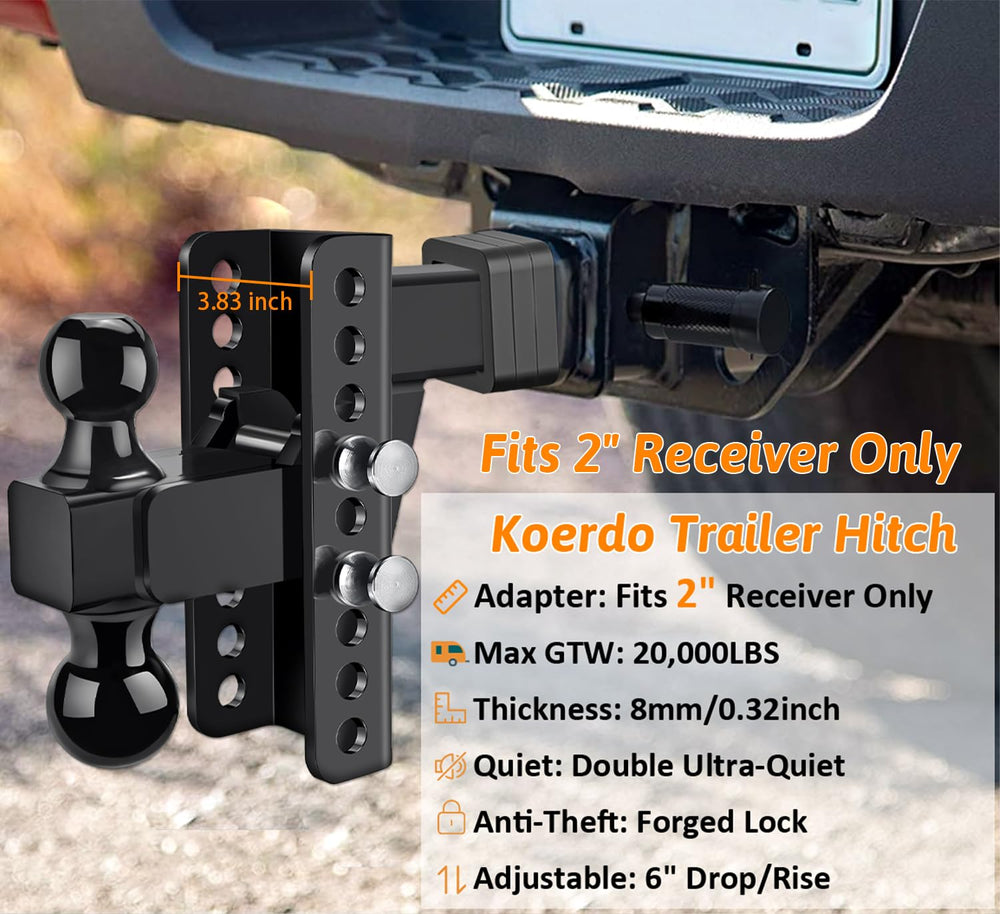 Koerdo 6-inch drop rise range keeps trailers level for smooth rides.