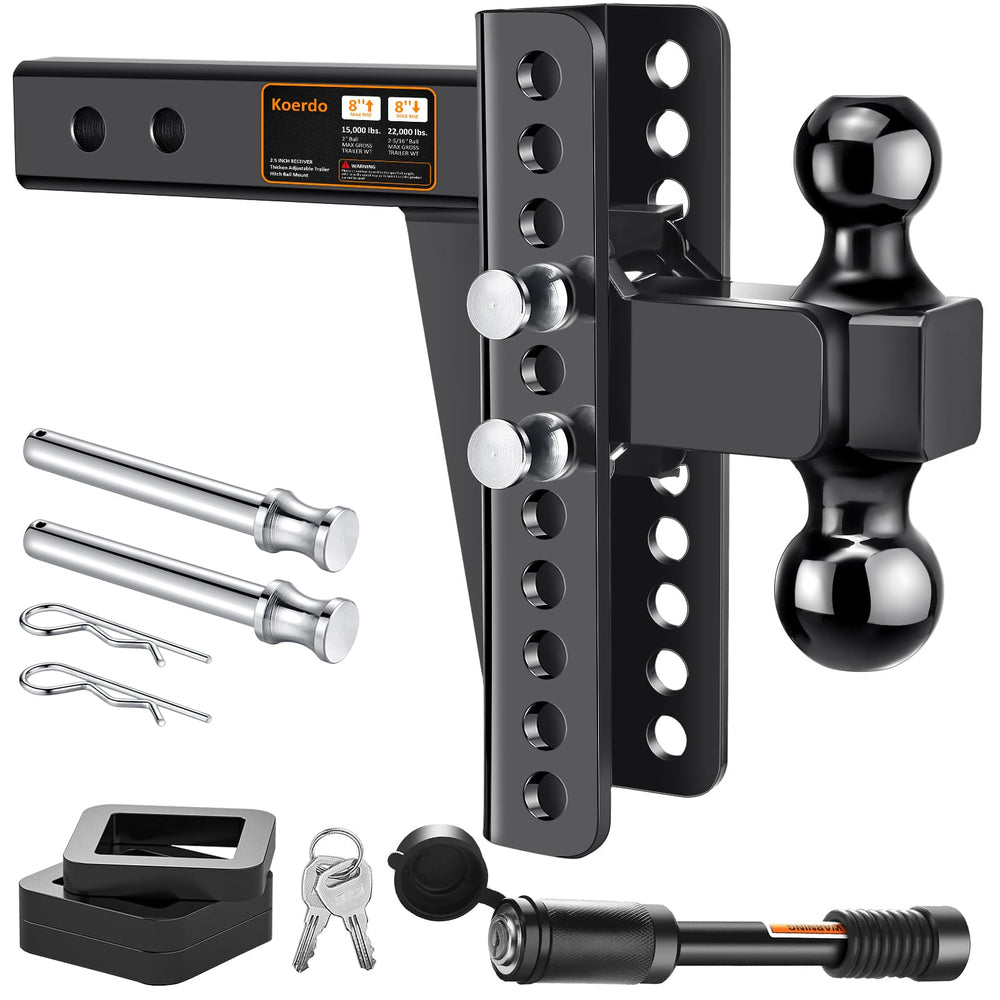 Koerdo adjustable hitch shown with a 2.5 inch receiver for versatile towing