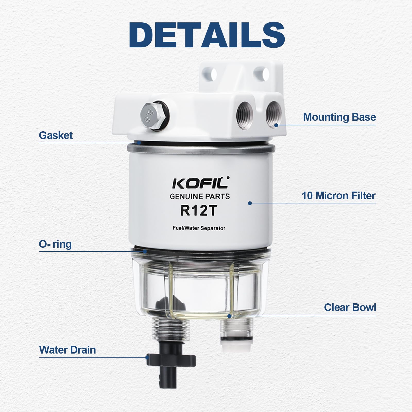 KOFIL R12T included fittings 3/8 inch barb and 1/4 inch NPT for hoses