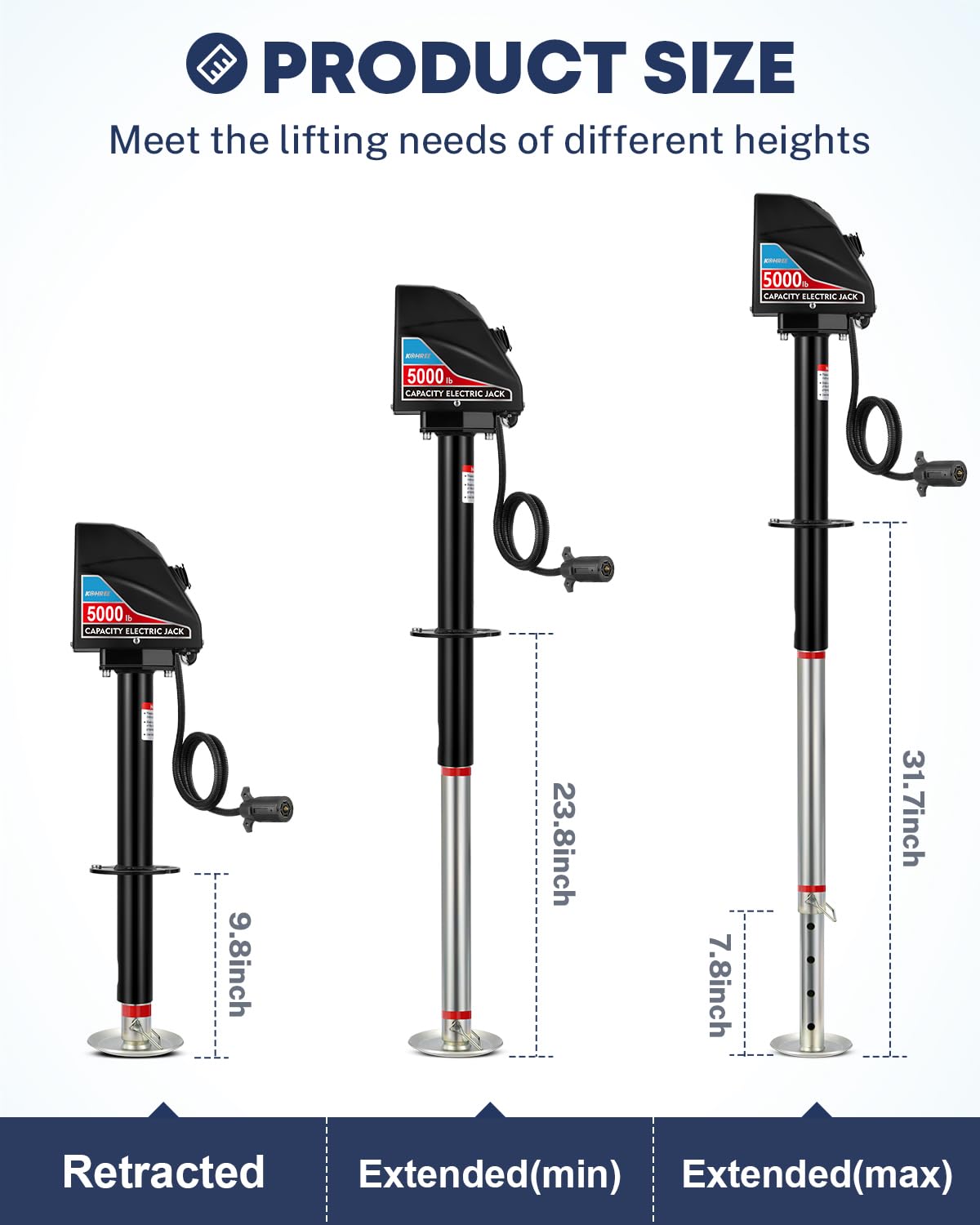 Kohree 22-inch extended height improves trailer clearance during setup.