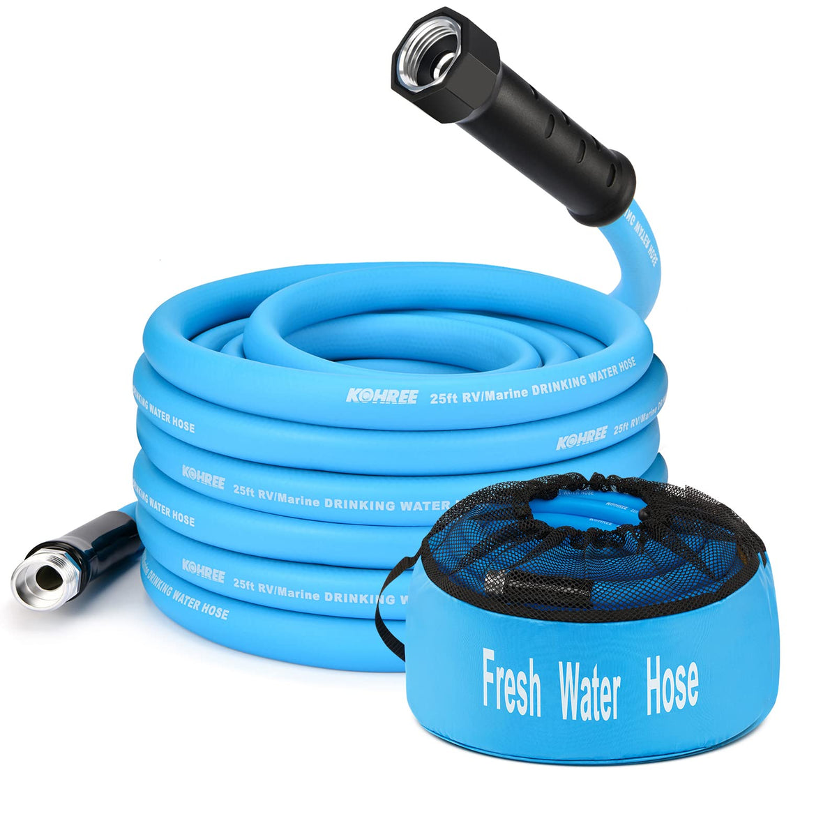 Kohree 25ft RV water hose with storage bag for easy packing on trips