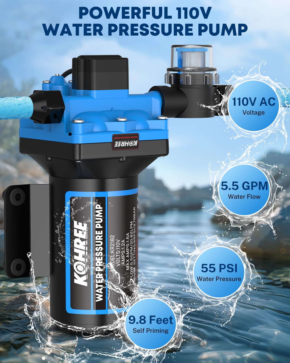 Close-up of Kohree's 4-chamber diaphragm pump for durability.