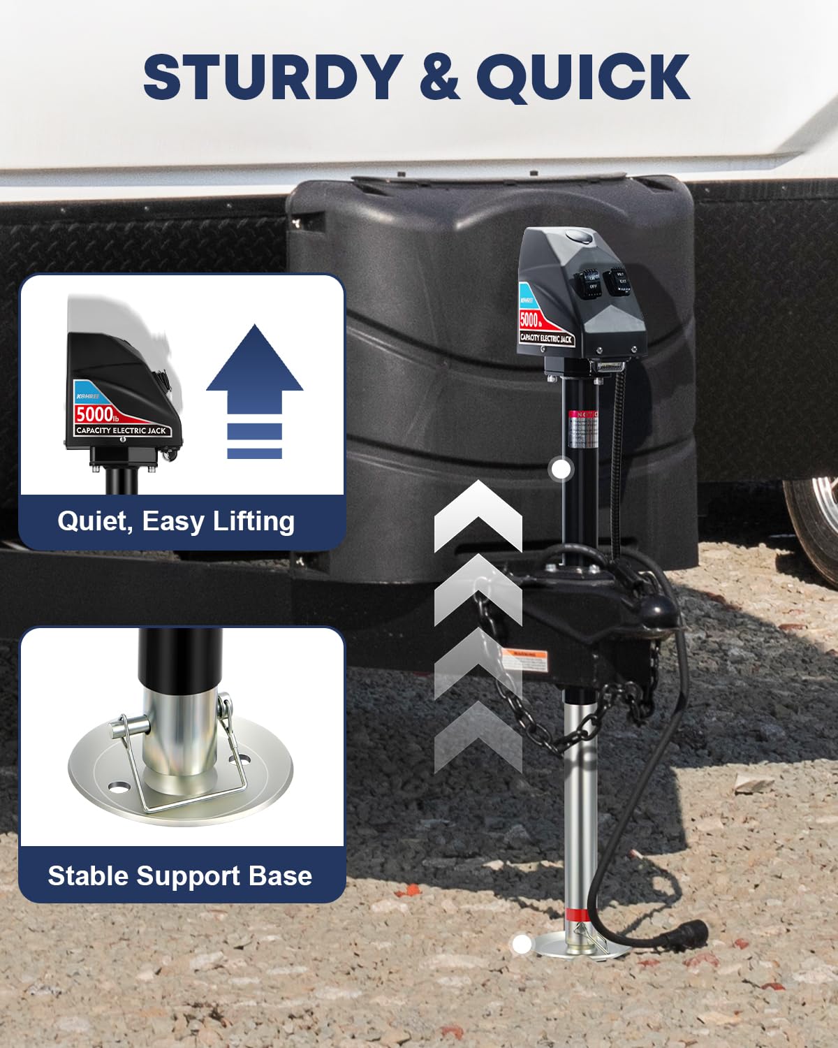 Kohree five-gear drop leg adjusts height for different trailers.