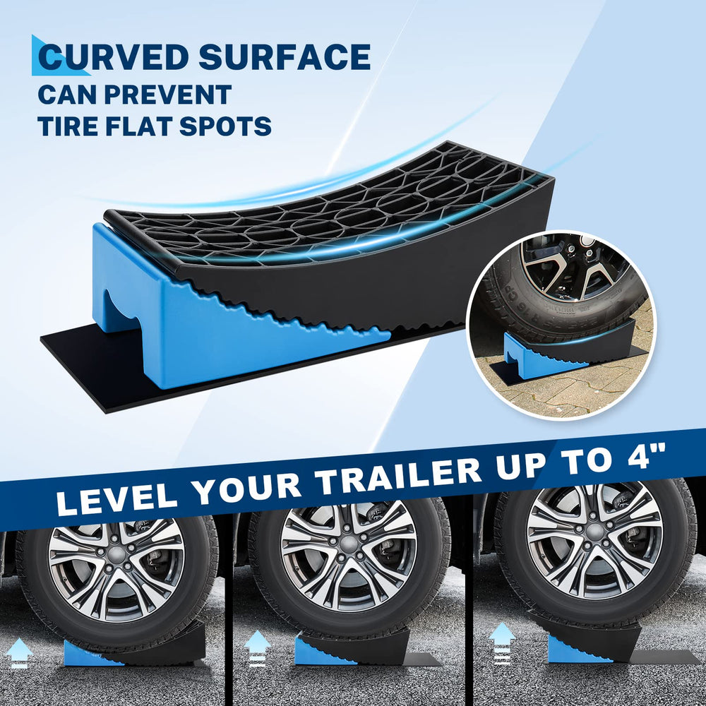 Kohree blue chocks with levelers provide extra safety