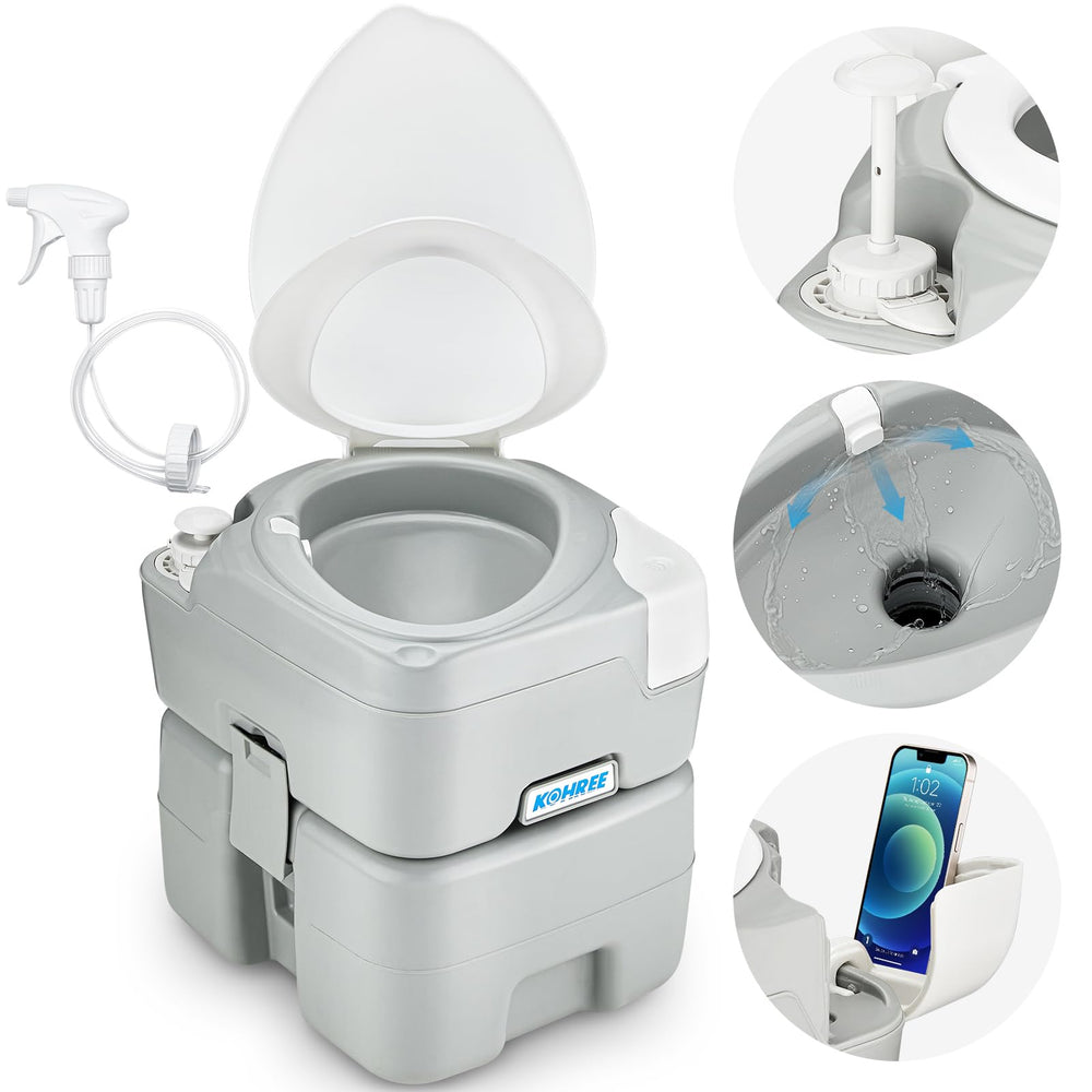 Kohree camping toilet with diagonal seat offers comfortable RV use