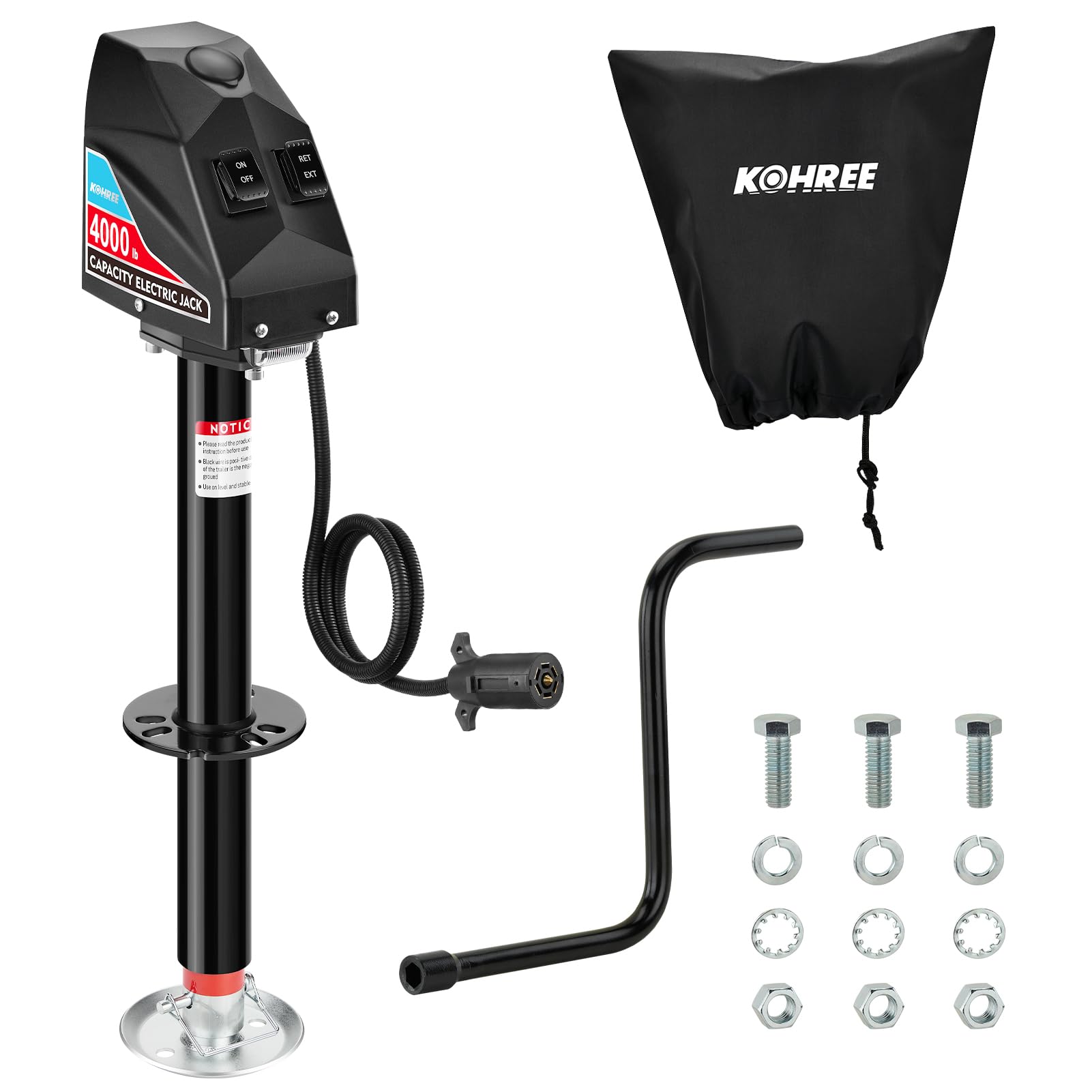 Kohree electric trailer jack 4000lbs enables quick trailer leveling.