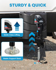 Kohree electric trailer jack with 7-way connector enables plug-and-play operation from the vehicle.