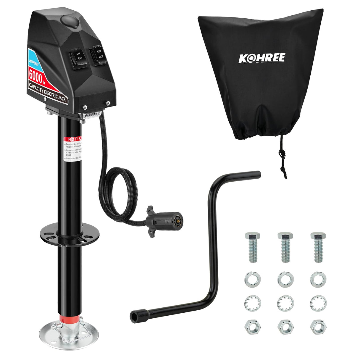 Kohree electric trailer jack assembly demonstrates quick setup and stable hitching.