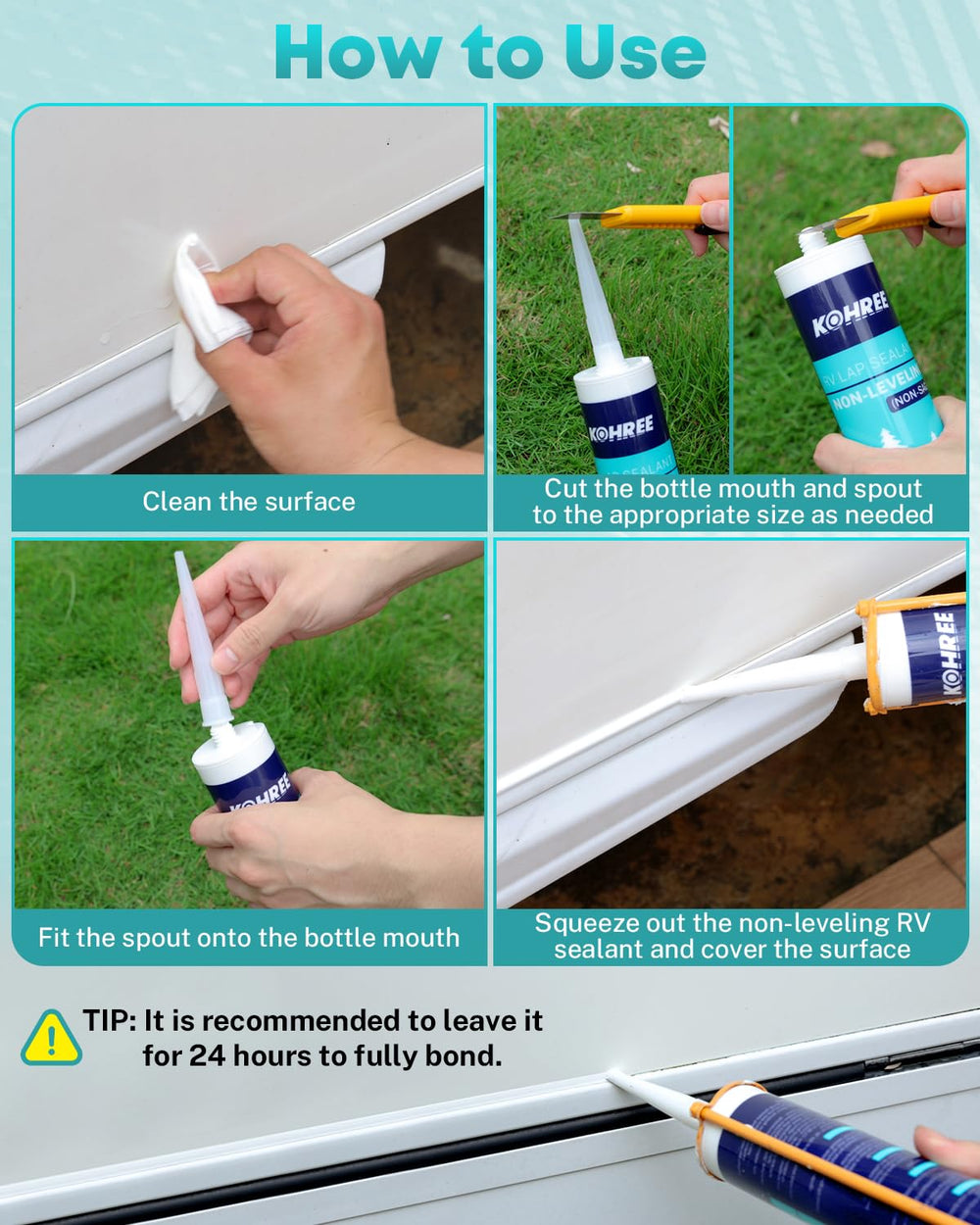 Kohree non-sag formula stays elastic on changing RV roof temperatures.