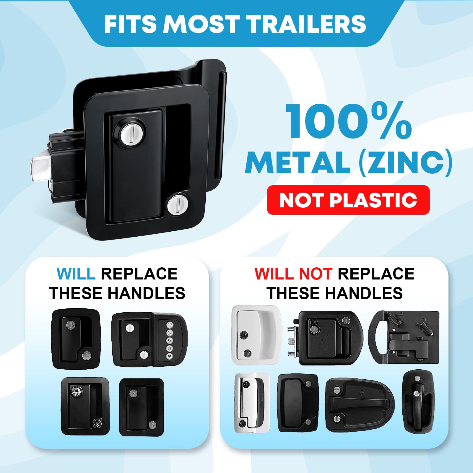 Kohree metal RV door lock showing IPX3 waterproof design.