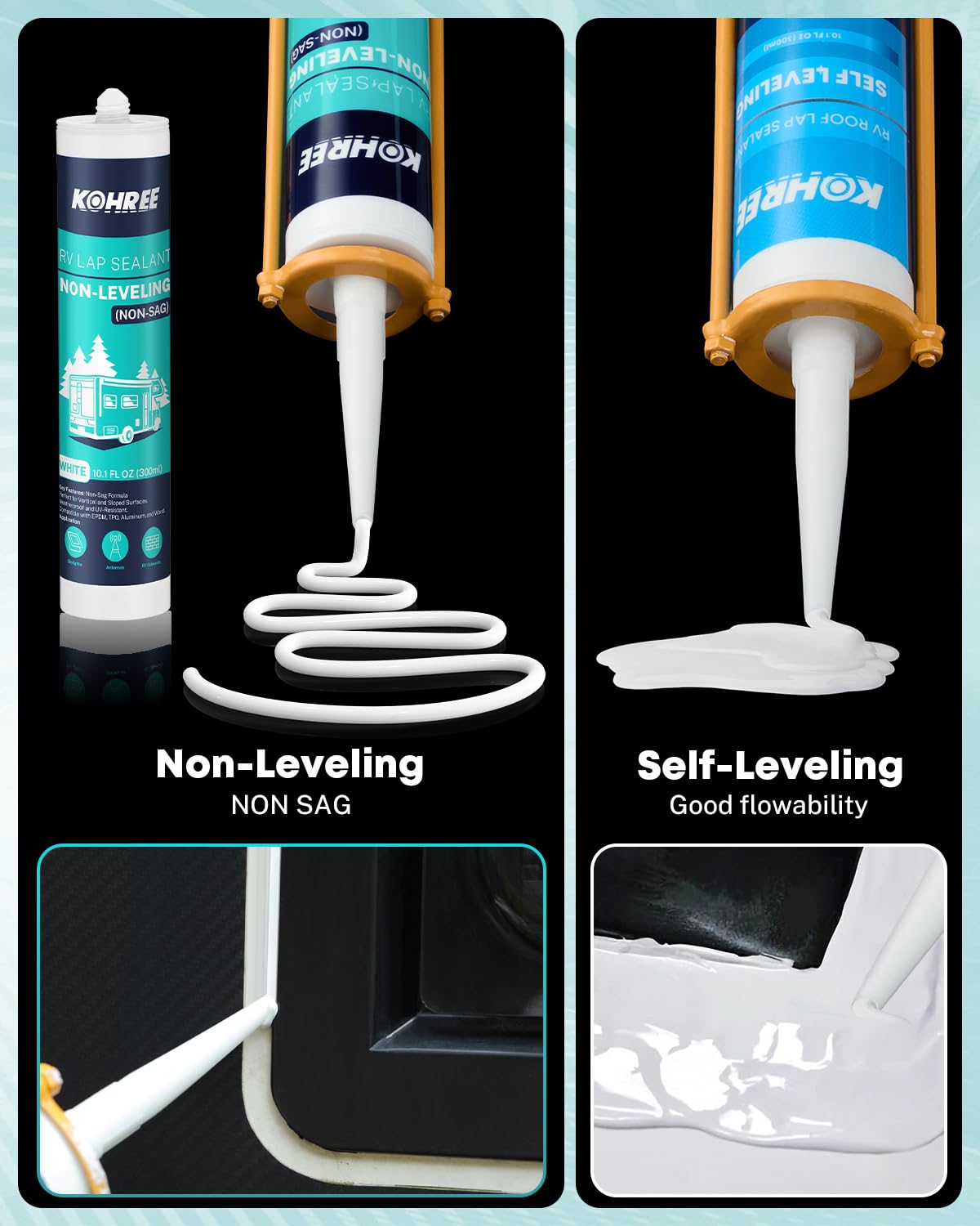 Kohree Non-Leveling RV Roof Sealant non-sag texture on vertical surfaces.