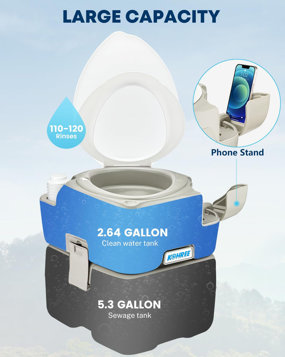 Kohree flush system with T-type nozzle delivers easy, thorough flushes.
