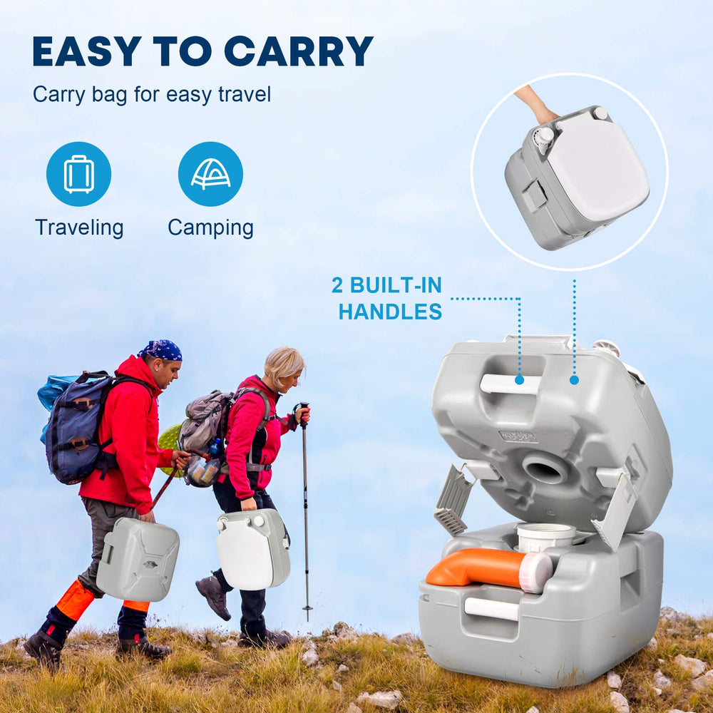 Kohree portable toilet with rotating spout for splash-free emptying