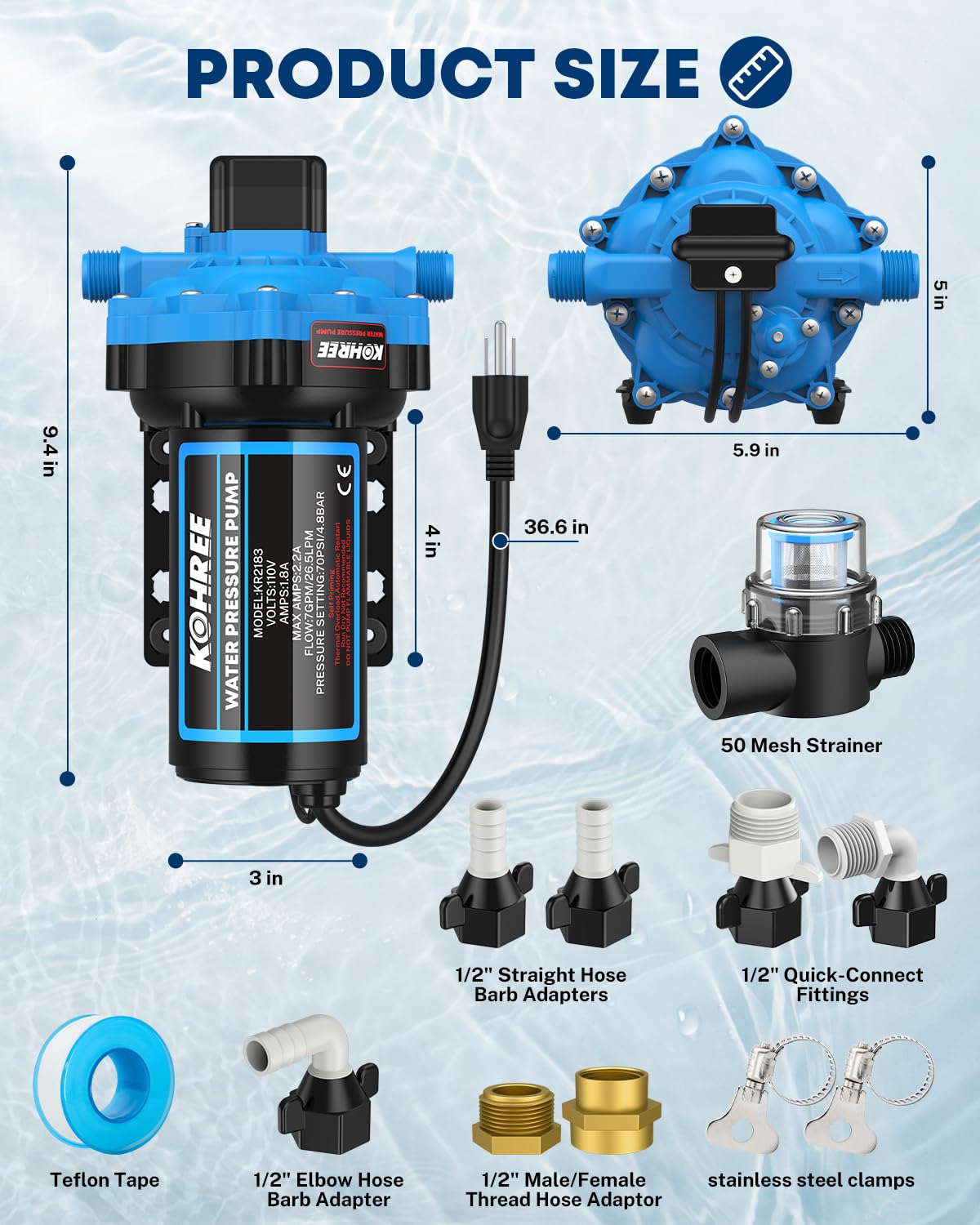 Kohree quiet operation with corrosion-resistant motor reduces noise in tight spaces