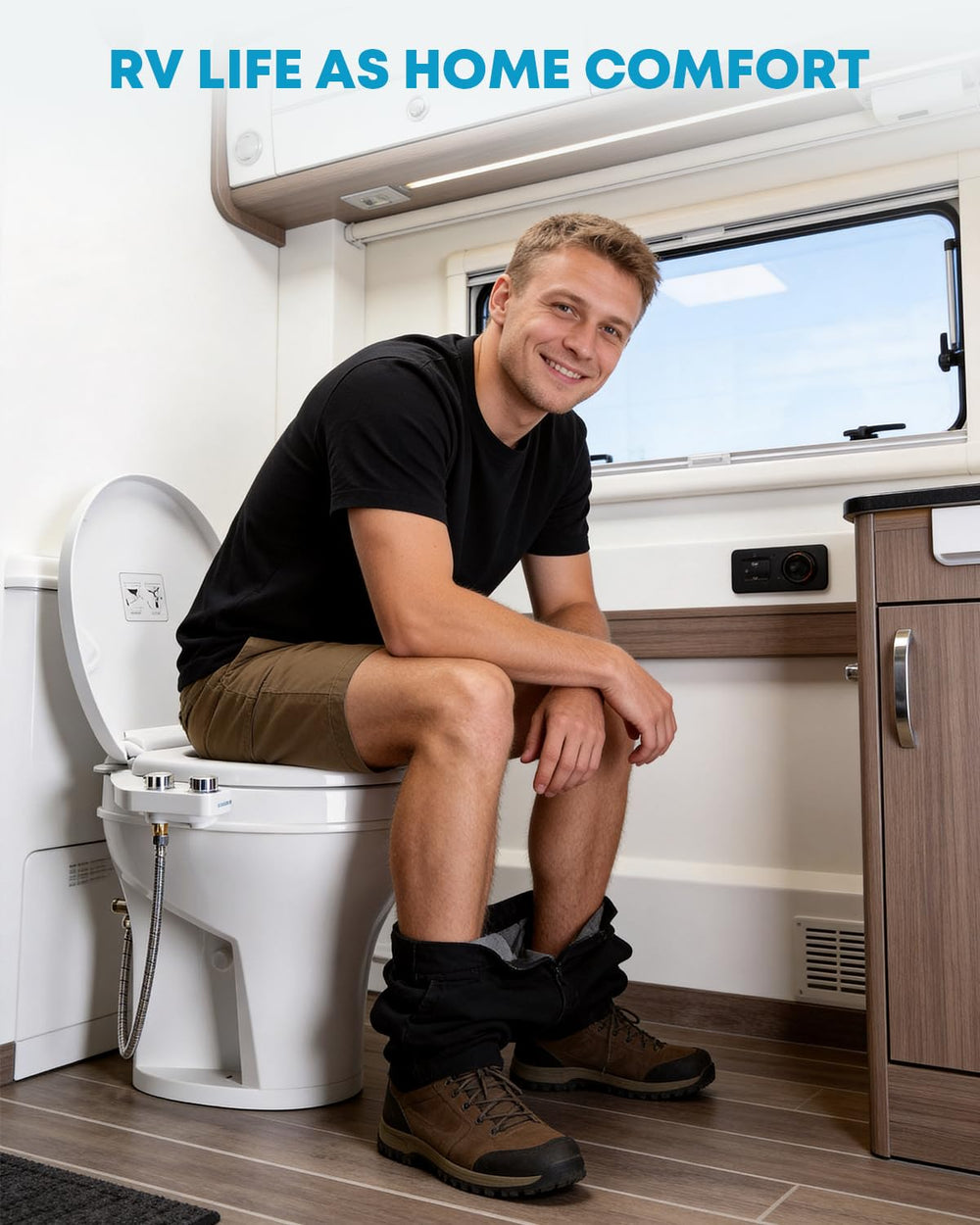 Kohree RV bidet brass T-adapter close-up showing reliable water supply.