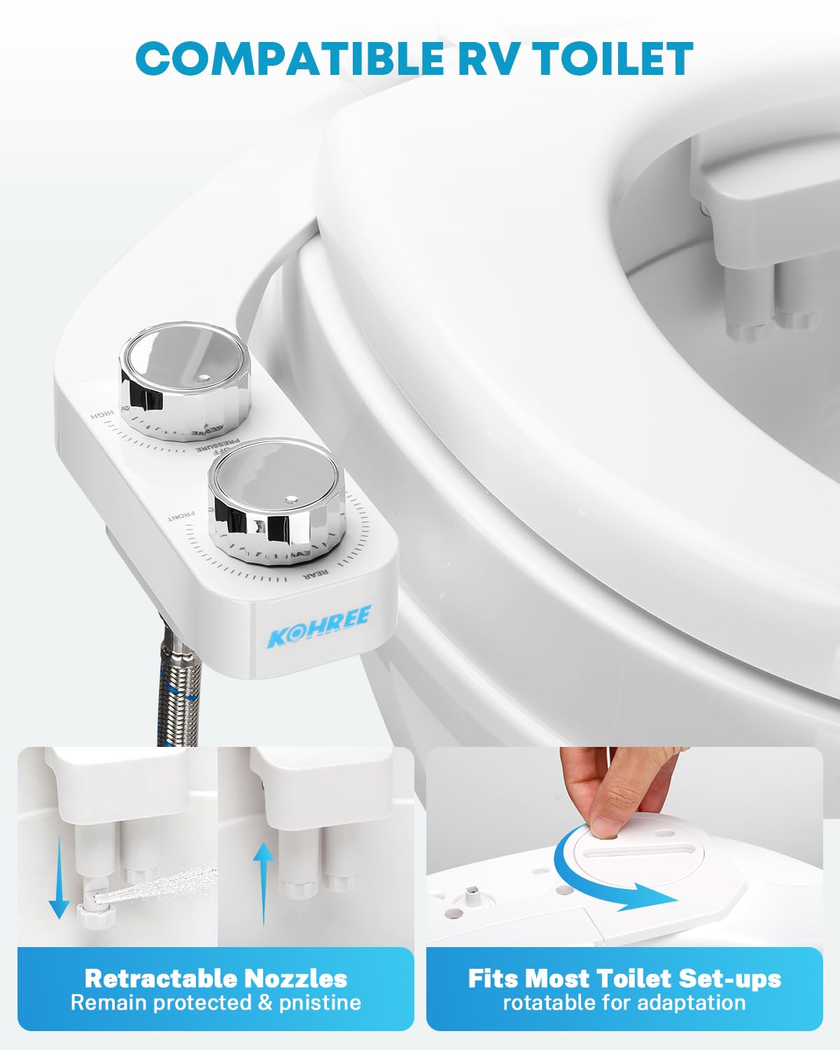 Kohree RV bidet water pressure control knob for customized comfort.