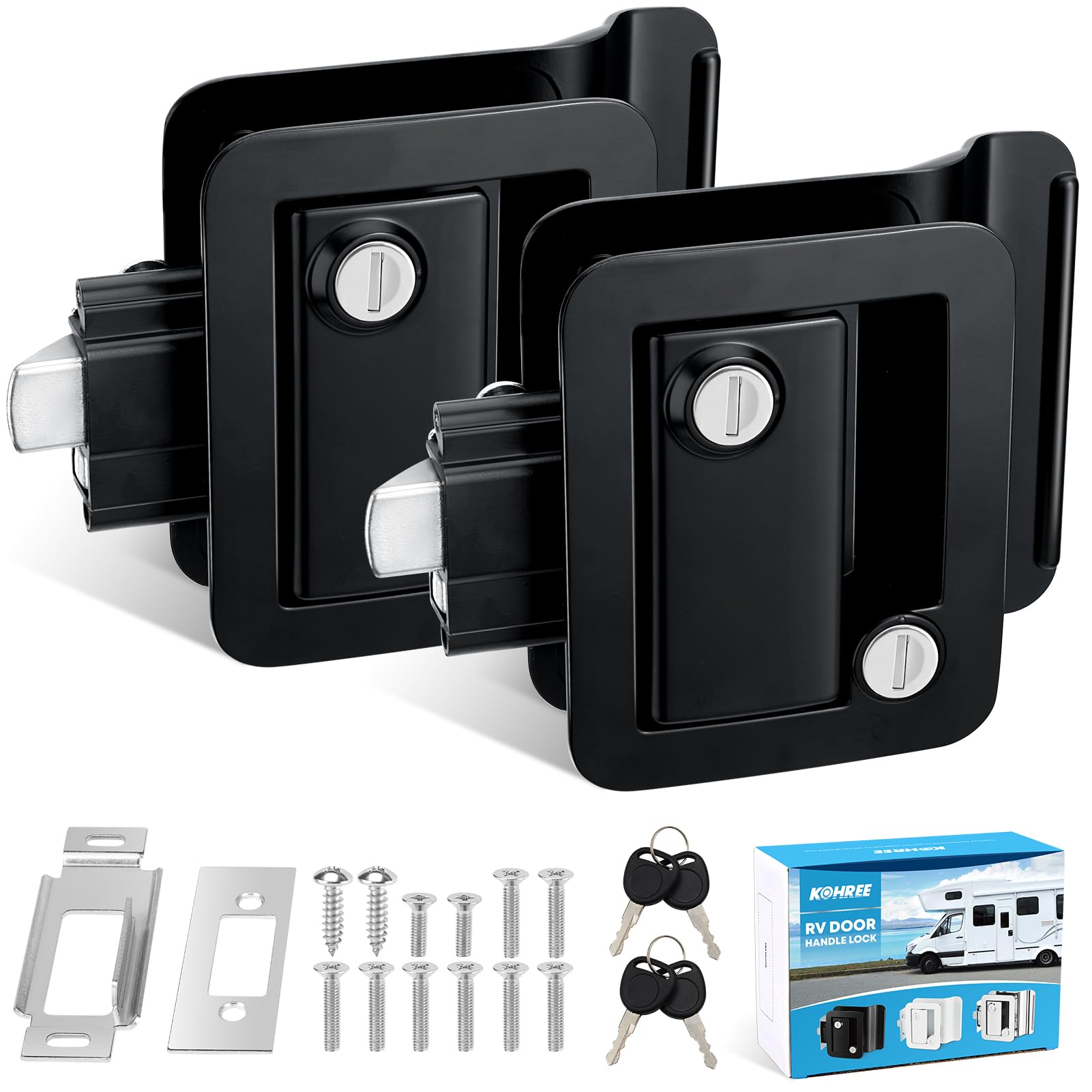 Kohree RV door lock with paddle deadbolt close-up for secure access.